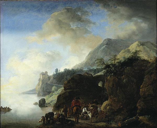 Philips Wouwerman Travelers Awaiting a Ferry France oil painting art